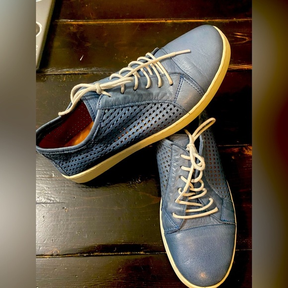 Ferrini Blue Leather Cutout Sneakers - Picture 1 of 8